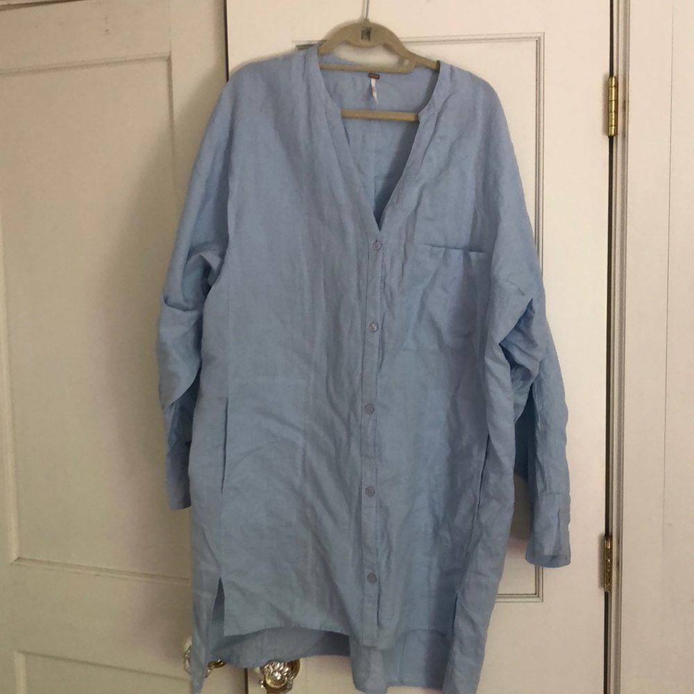 Sky blue linen Free People tunic sz L NWOT
